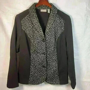 Chicos Women Jacket Blazer Size 2‎ Medium Stretch Black Animal Print Career Work